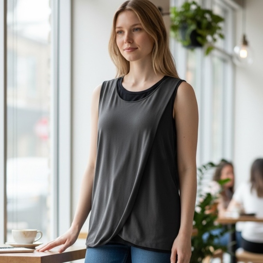 Sandwich - Elegant Charcoal Sleeveless Top - Size M